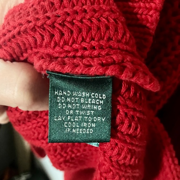 Lauren Ralph Lauren 100% cotton crimson cable knit v-neck sweater EUC - Picture 5 of 5